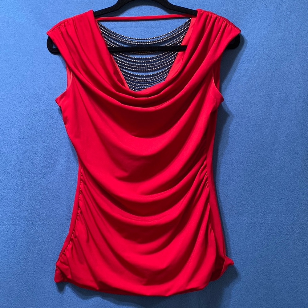 Very beautiful red blouse with open back by BCC size M used - Picture 1 of 12